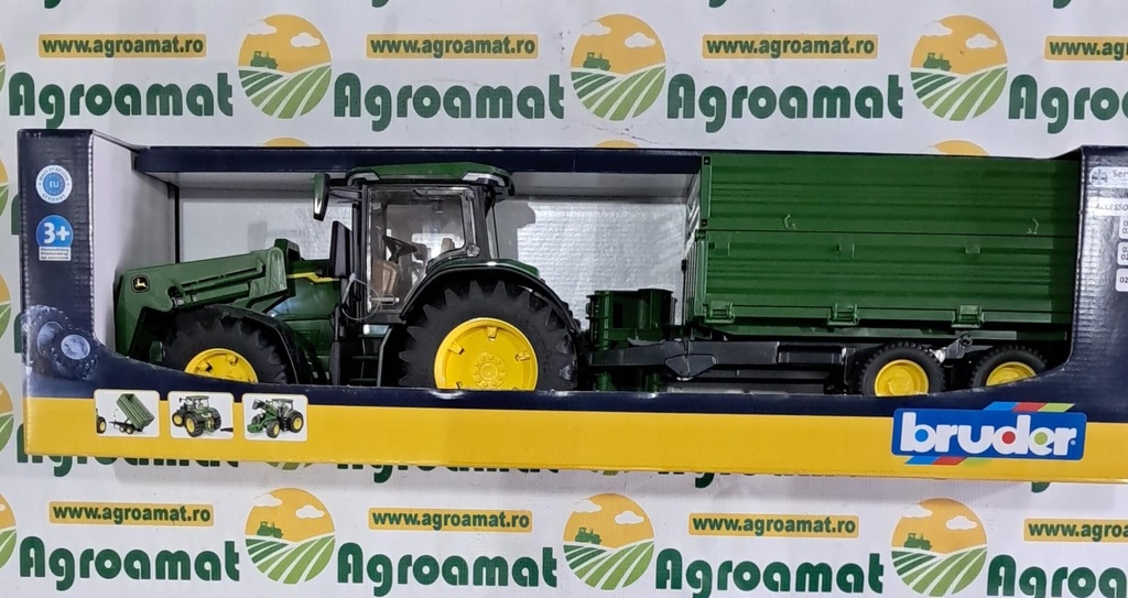 Tractor John Deere 7R 350 cu încărcător frontal și remorcă