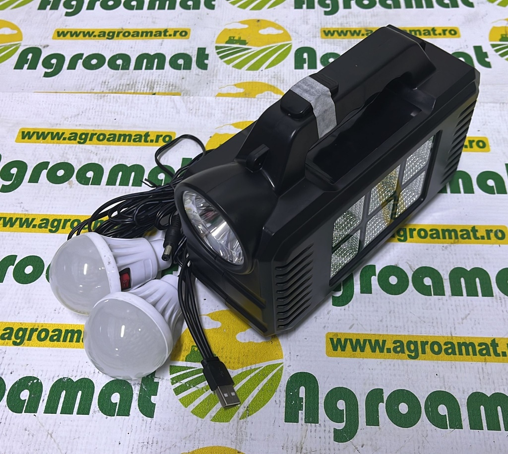 Kit Iluminat Portalbil LED cu 2 Becuri , Panou Solar Radio FM