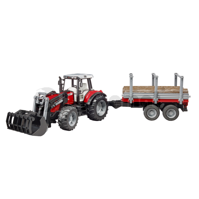 Traktor mit Frontlader + Holztransportanhänger