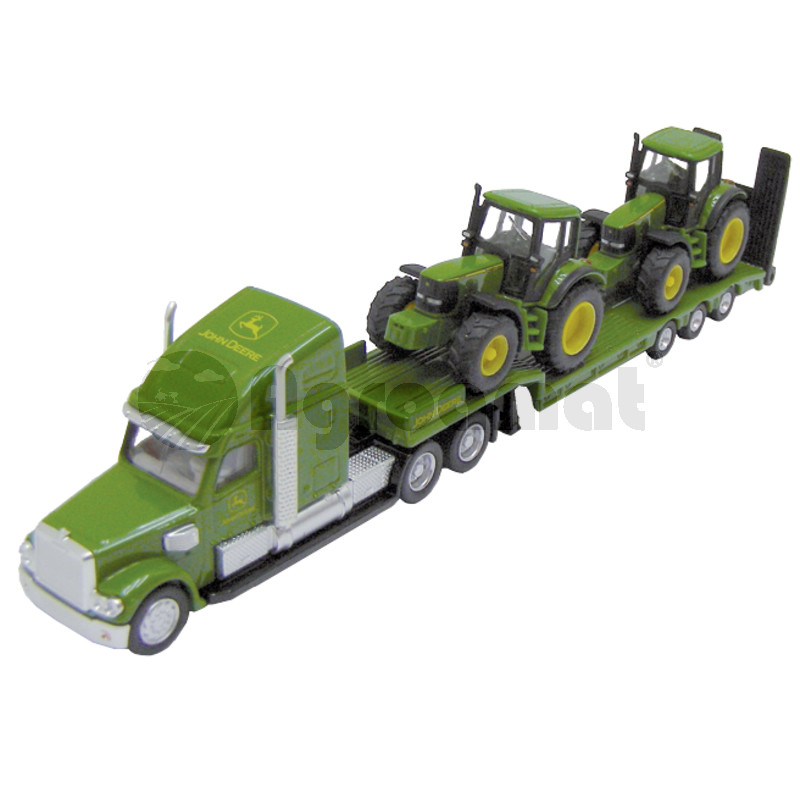 Remorca cu platforma joasa cu 2 tractoare John Deere 6920