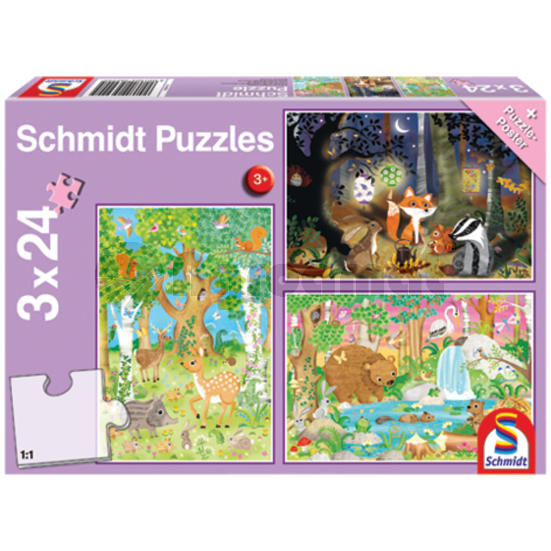 Puzzle, animale salbatice, 3 x 24 de piese