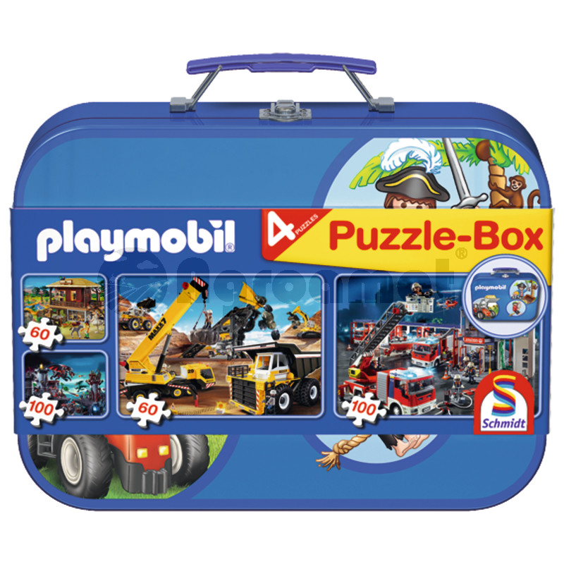 Cutie pentru puzzle-in cutie metalica, PLAYMOBIL, 2 x 60, 2 x 100 piese