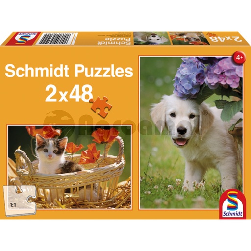 [AMAT3-91276] Puzzle, caine si pisica, 2 x 48 de piese