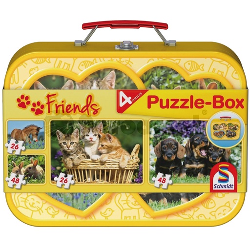 [AMAT3-91277] Puzzle in cutie metalica, PLAYMOBILanimale domestice, 2 x 26, 2 x 48 piese