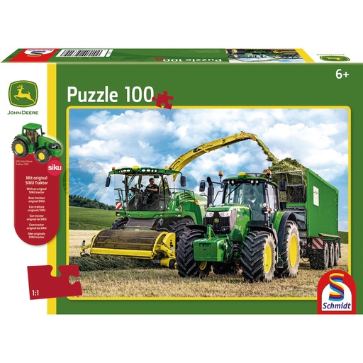 [AMAT3-91306] Puzzle, John Deere 6195M und Feldhäcksler 8500i + Original Siku Traktor, 100 Teile